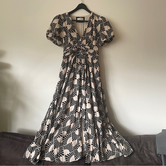 Anthropologie Katerina Button down Puff-Sleeve V-Neck Printed Maxi Dress Small - Picture 11 of 16